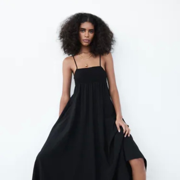 Zara Dresses & Skirts - NWOT/BLACK SQUARE NECK POPLIN A LINE DRESS SZ:L